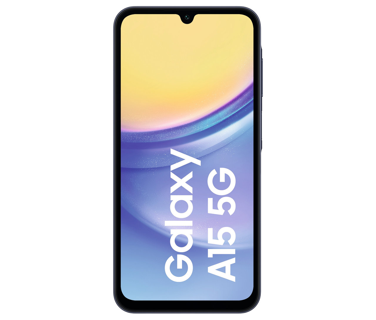 Frontansicht des blau-schwarzen Samsung Galaxy A15 5G Smartphones.