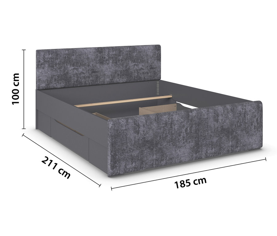 Graues metallisches rauch Bett »Holga«, 100 cm x 211 cm x 185 cm.