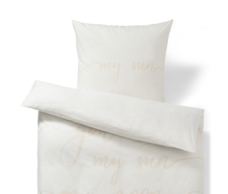 Beige Renforcé-Bettwäsche mit dem Schriftzug "My sun, my moon and all my stars".