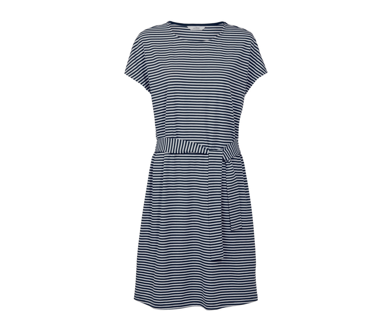 Gestreiftes Jerseykleid mit Gürtel.