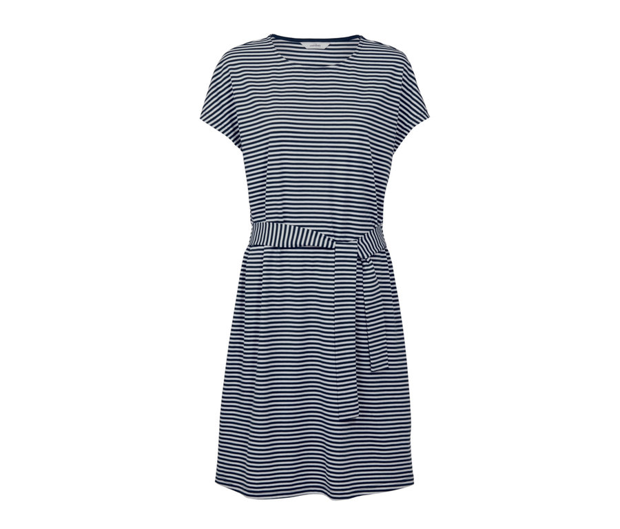 Gestreiftes Jerseykleid mit Gürtel.