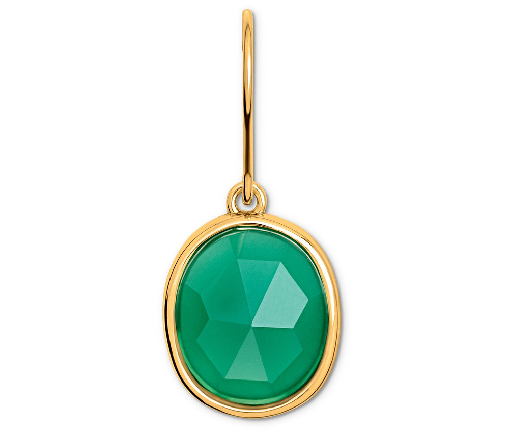Goldener Ohrringanhänger mit rundem, grünem Stein.