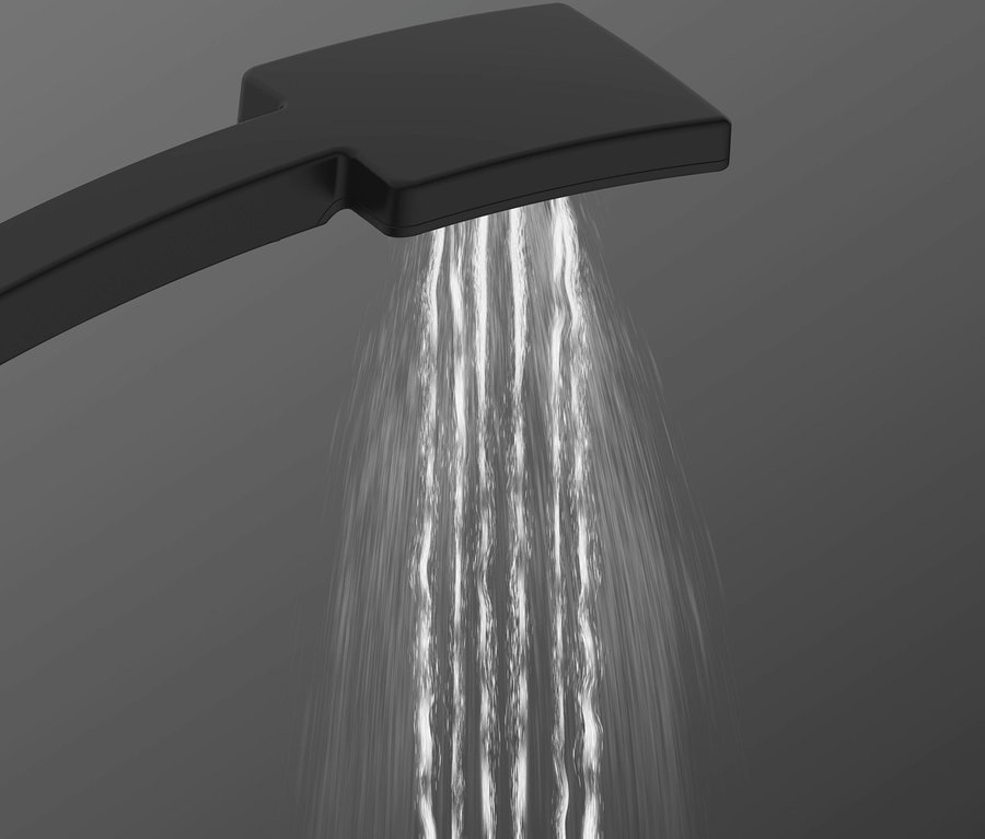 Wasser fließt aus dem schwarzen Überkopfbrause-Set »Mallorca«.