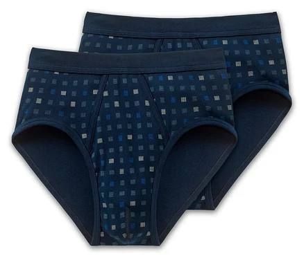 Zwei blaue SCHIESSER Slips in Feinripp.