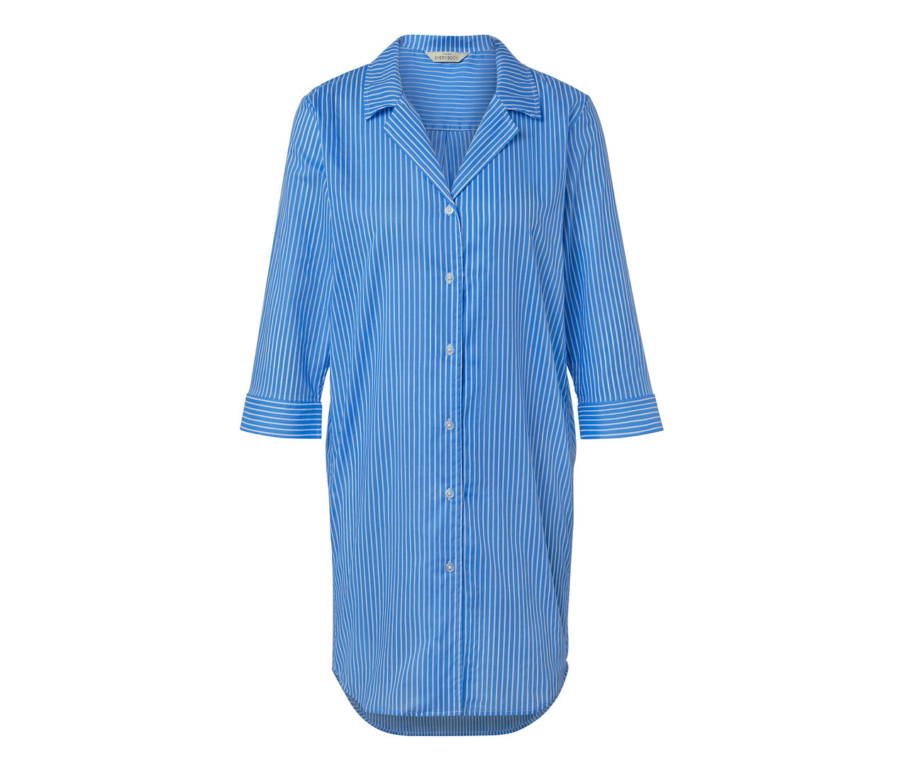 Blau-weiß gestreiftes Web-Nachthemd mit Knöpfen.
