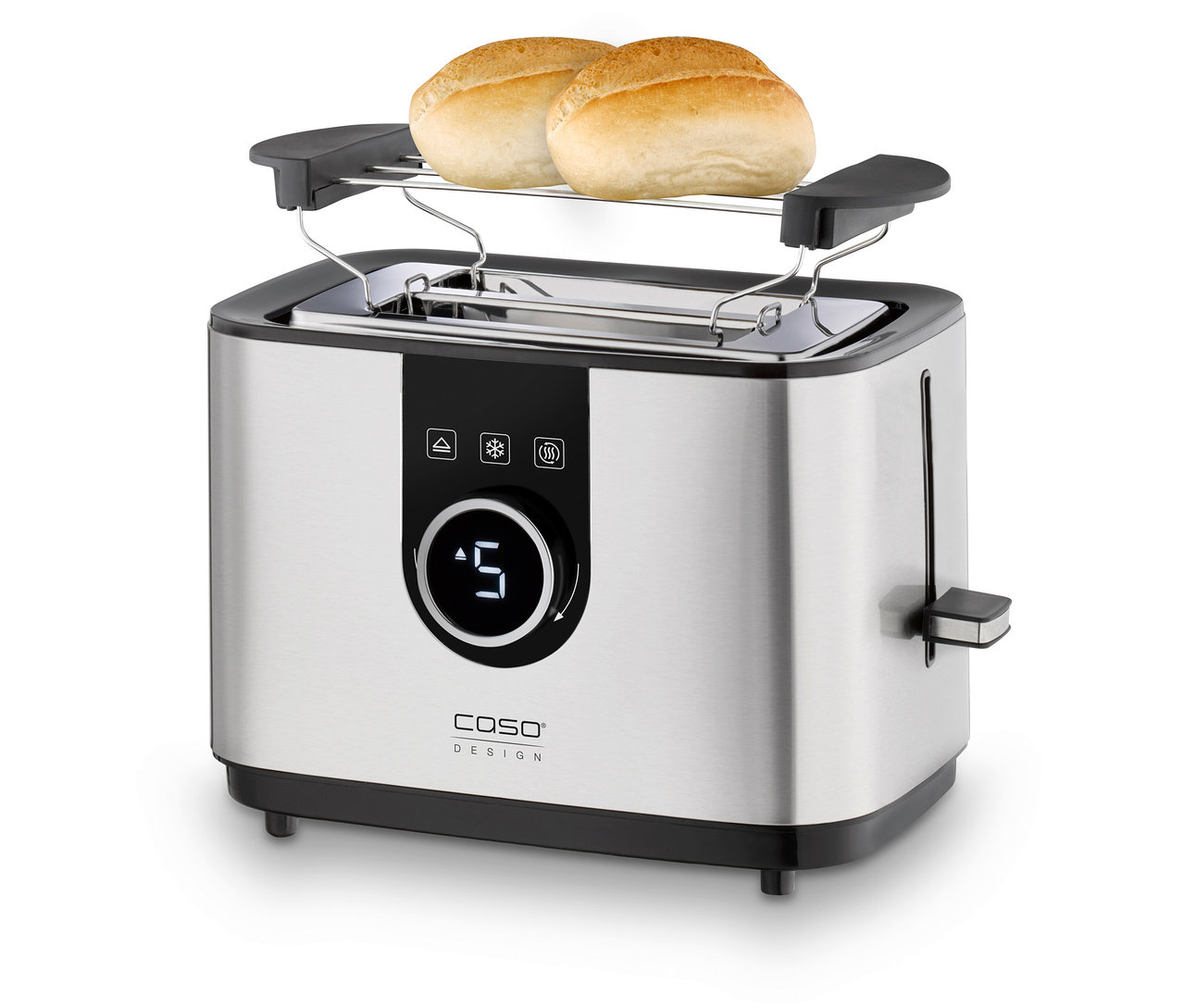 Ein Toaster Selection »T2« mit zwei Brötchenaufsätzen steht auf einem weißen Hintergrund.