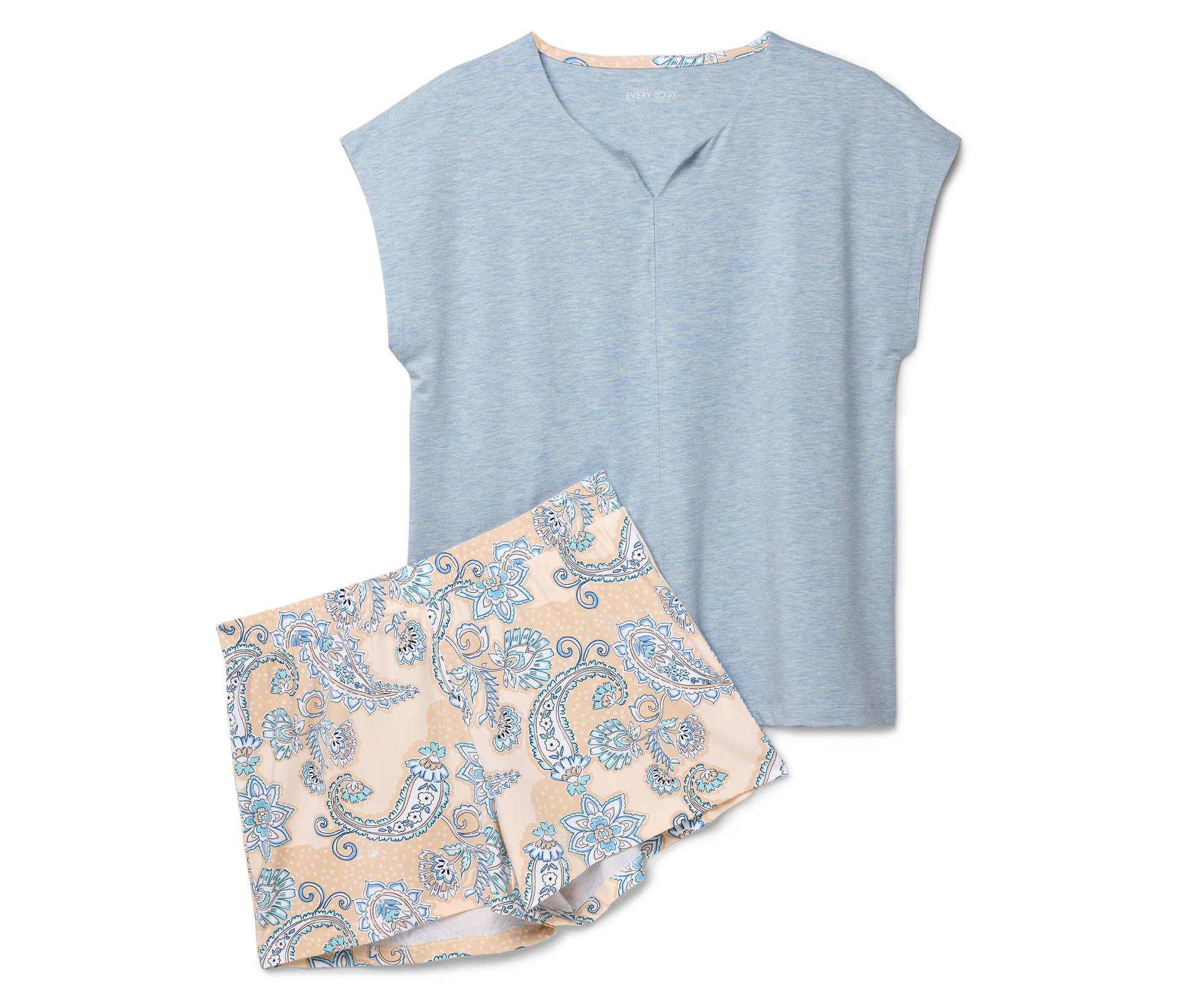 Shorty-Pyjama-Set - Damen - Gr. XS - hellblau/paisley - hellblau