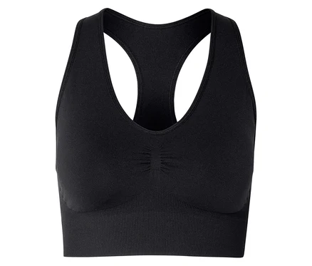 Schwarzer Sport-BH mit Racerback-Design und geripptem Unterbrustband.