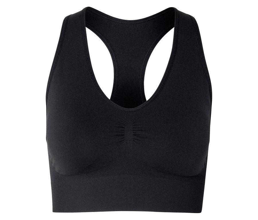 Schwarzer Sport-BH mit Racerback-Design und geripptem Unterbrustband.