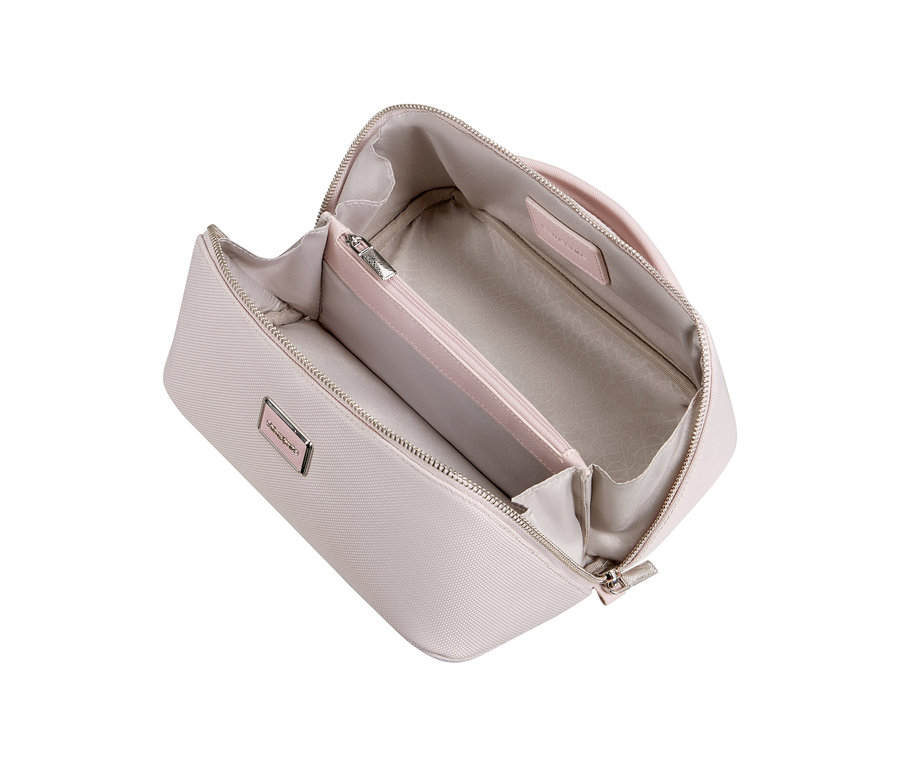 Offenes Samsonite IMAGE Toilet Kit Beautycase in Rosé mit strukturierter Außenseite und hellem Innenfutter.