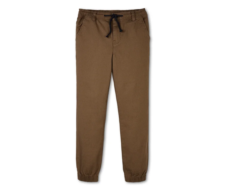 Braune Schlupfhose mit elastischem Bund und Kordelzug.