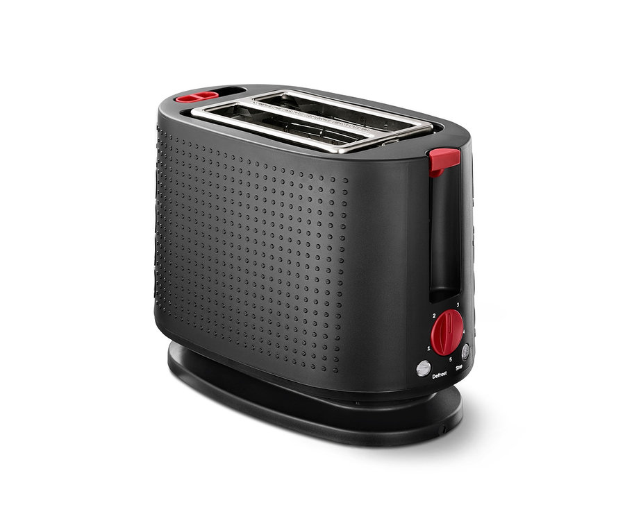Schwarzer Bodum-Toaster auf weißem Hintergrund.