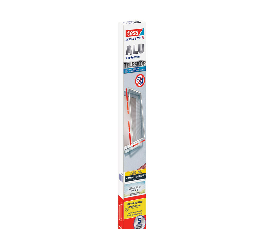 Verpackung des tesa® Insect Stop ALU Teleskop-Fliegengitters.