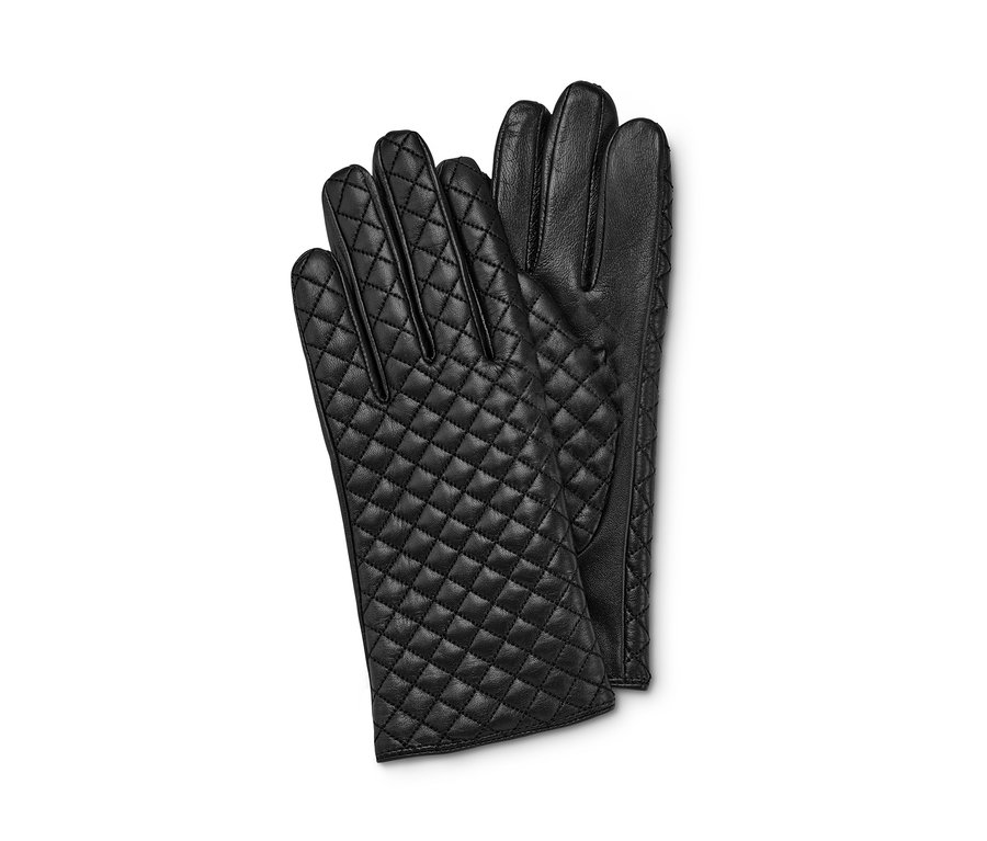Schwarze Lederhandschuhe.
