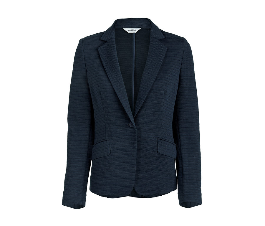 Marineblauer Sweatblazer mit Reverskragen und Taschen.