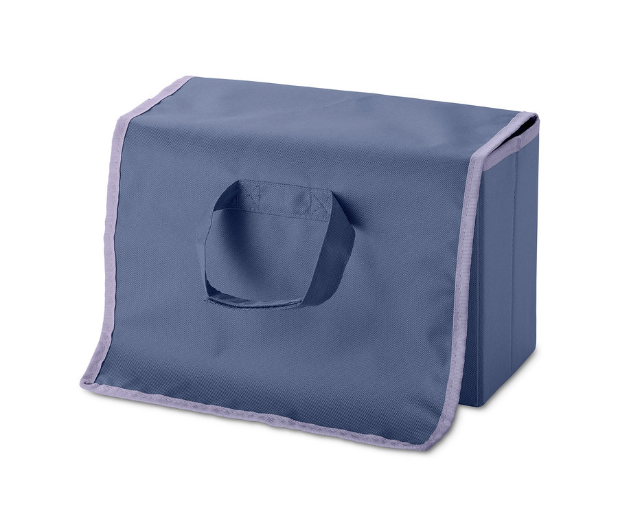 Blauer Bett-Ablagebox mit Bordüre.