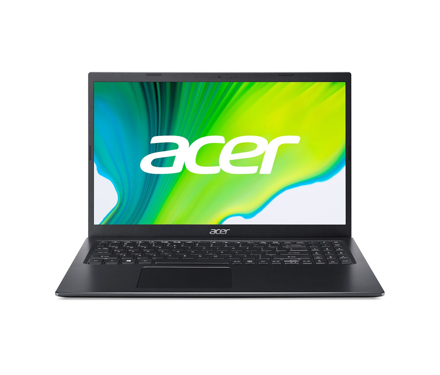 Ein schwarzes Acer Aspire Notebook wird von vorne auf einem weißen Hintergrund gezeigt.