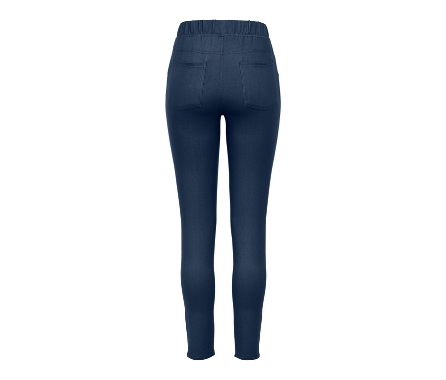 Dunkelblaue Leggings in Jeansoptik mit Gesäßtaschen.