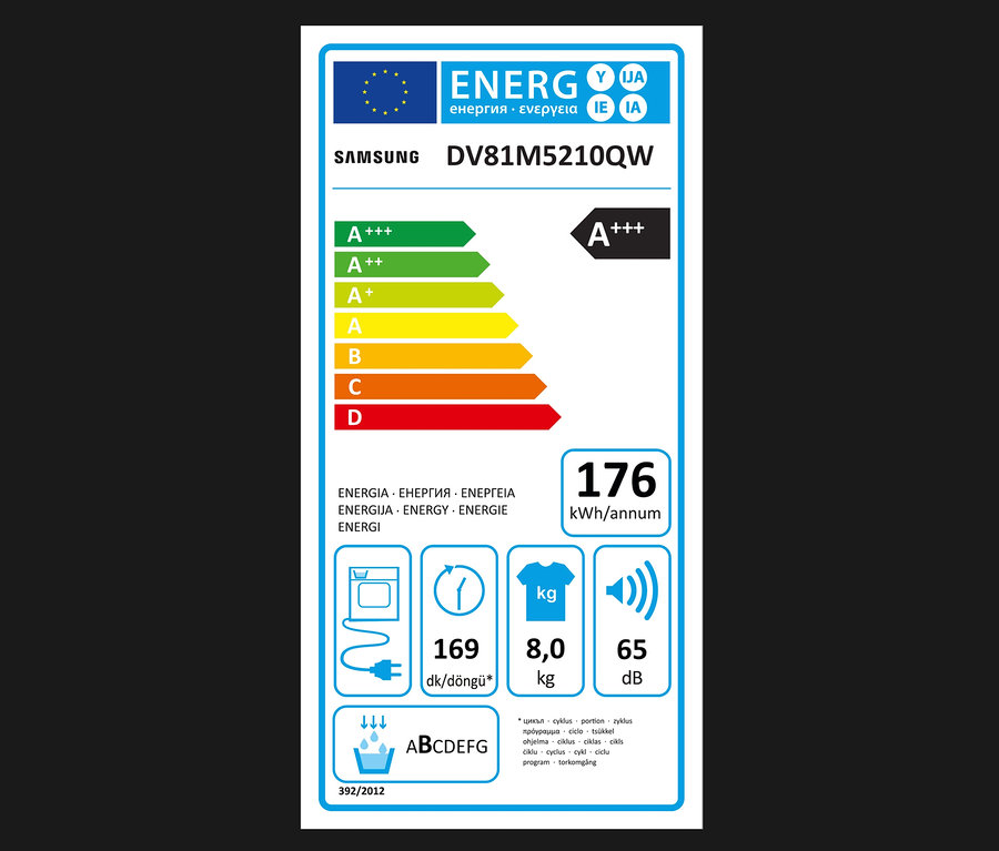 Energielabel für Samsung Wärmepumpentrockner »DV81M5210QW/EG«, A+++, 8 kg, 176 kWh/annum.