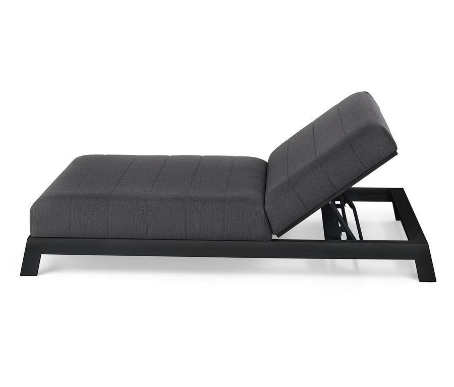 Premium-Doppelliege aus Sunbrella®-Stoff mit verstellbarem Kopfteil in Anthrazit, Seitenansicht.