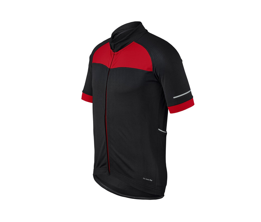 Ein rot-schwarzes Rad-Trikot.