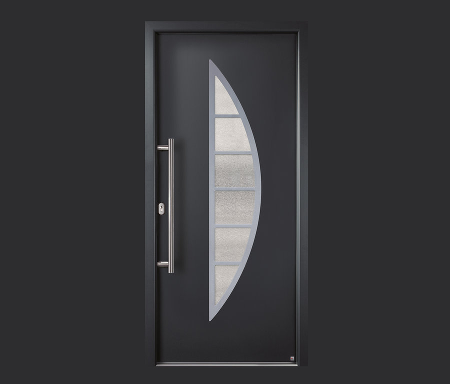 Anthrazitfarbene KM Meeth Aluminium-Haustür »A606-3D-S2«, DIN links.