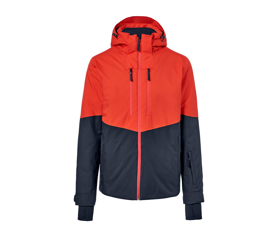Rot-blaue Skijacke.