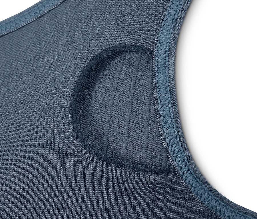 Detailaufnahme des blauen Seamless-Sport-Bustiers.
