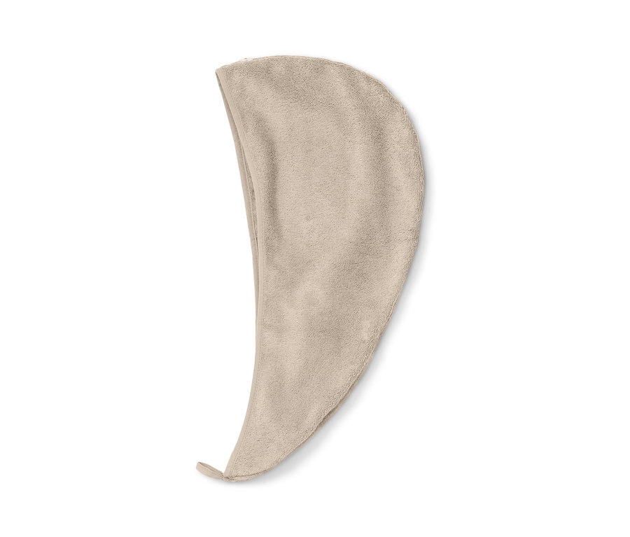 Ein extra saugfähiges Turban-Handtuch, beige.