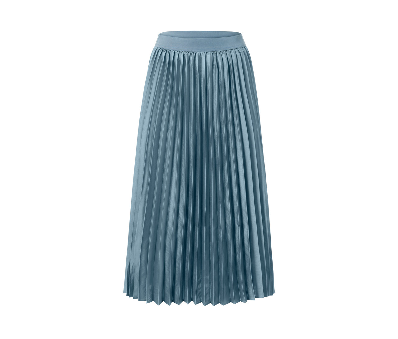 Ein blauer Plisseerock auf weißem Hintergrund.