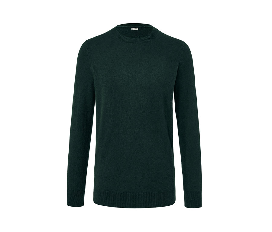 Dunkelgrüner Cashmere-Pullover mit Rundhalsausschnitt.