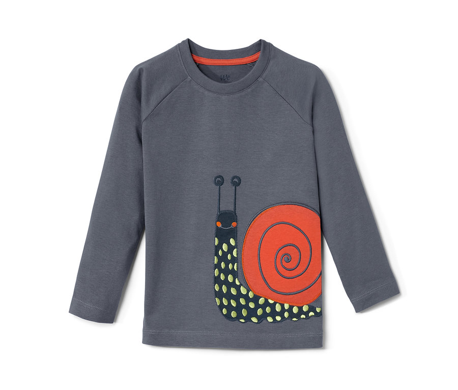 Graues Kleinkind-Langarmshirt mit Schneckenapplikation.