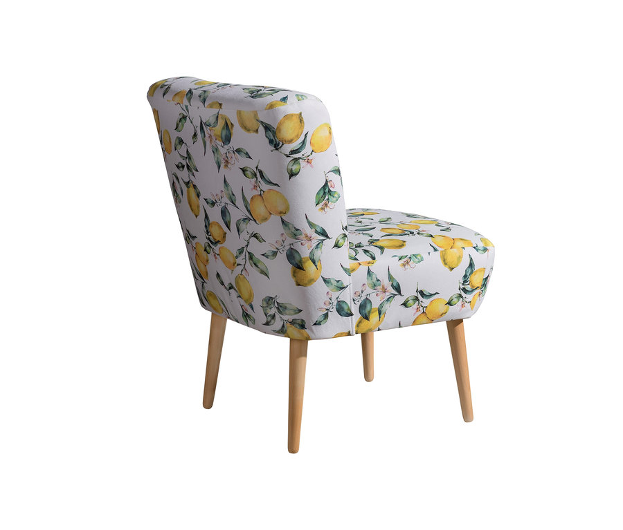 Rückansicht des Cocktailsessels »Fiona« mit Zitronenprint.