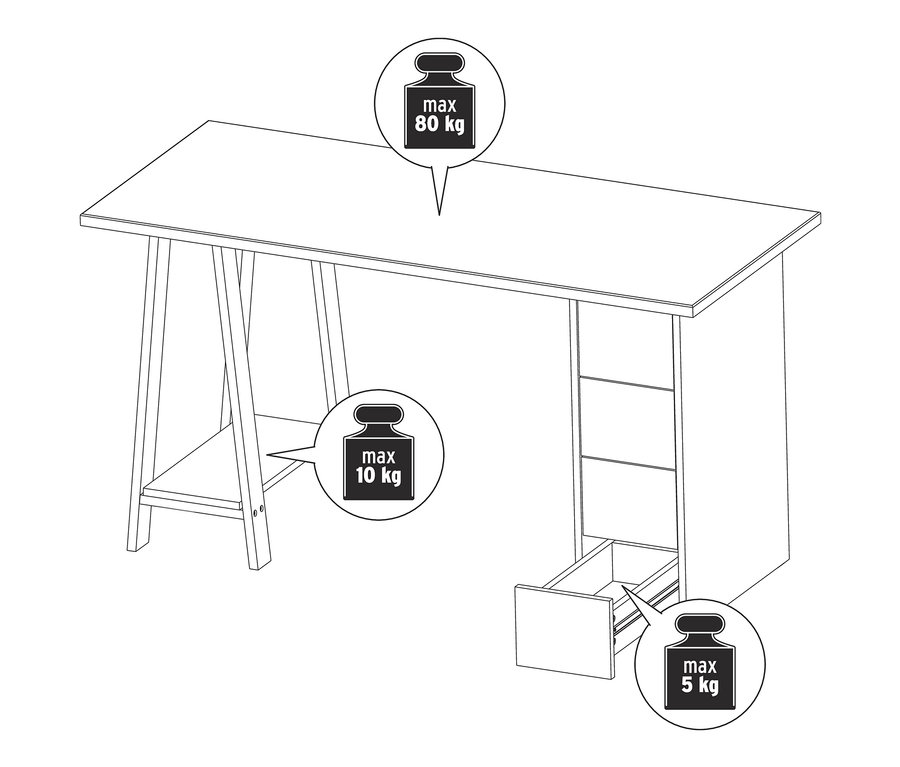 Illustration eines Schreibtischs mit Schubladen.