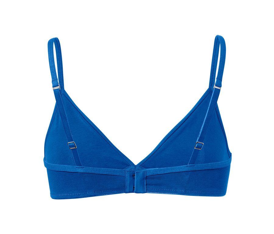 Detailansicht der Rückseite eines blauen 2 Komfort-Soft-BHs.