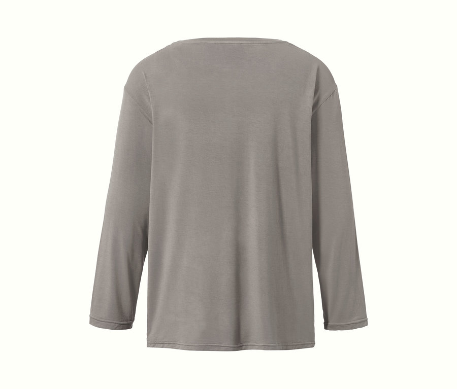Graues Blusenshirt im Materialmix von hinten.