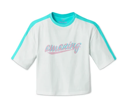 Weißes T-Shirt aus Bio-Baumwolle mit kurzen Ärmeln und dem Schriftzug "amazing".