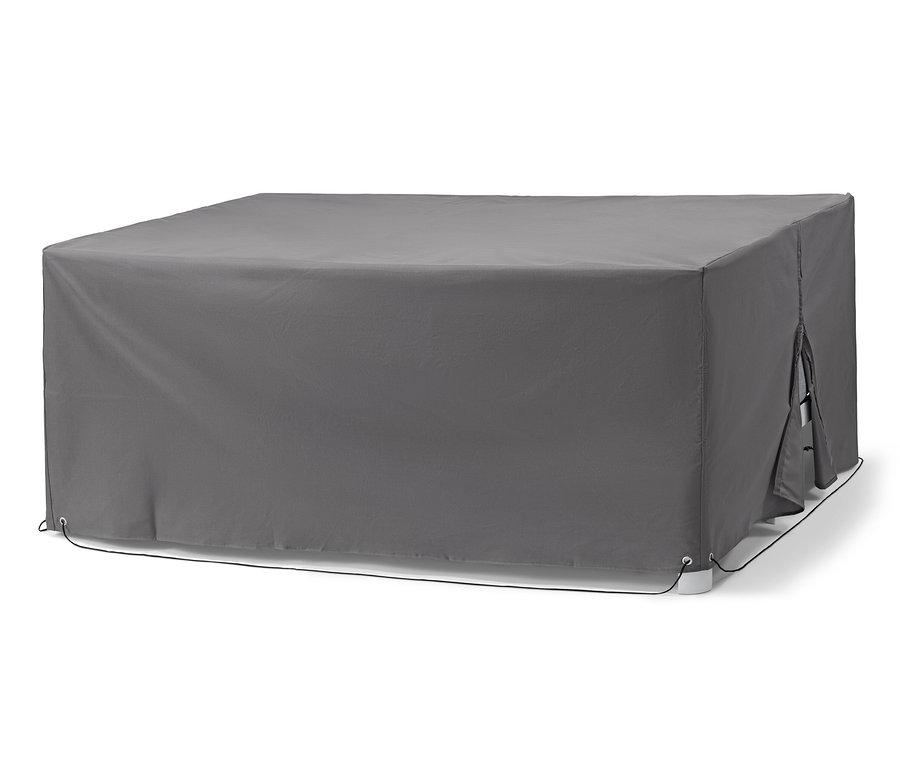Graue Premium-Abdeckhaube für Eck-Lounge-Sets schützt Gartenmöbel.