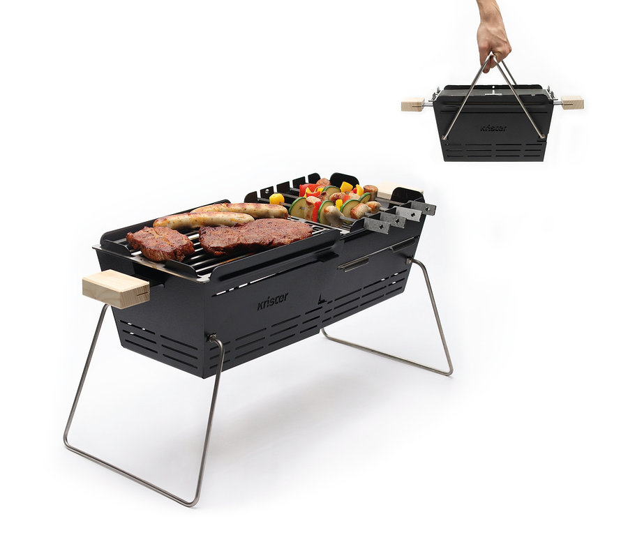 Spieße, Würste und Fleisch werden auf dem Knister Grill »Original« gegrillt.