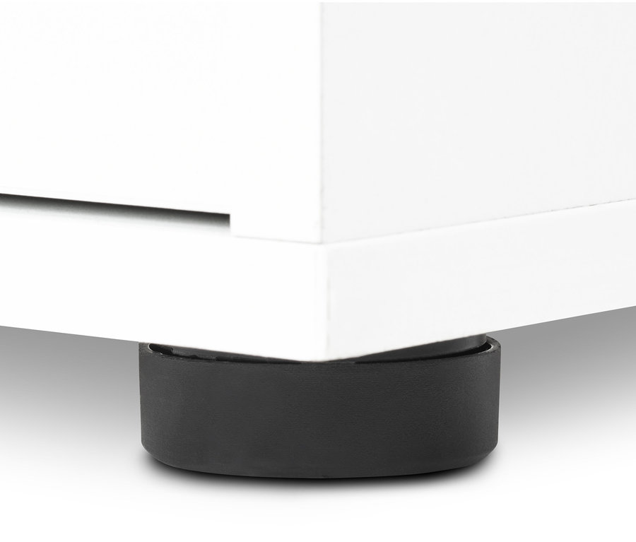 Detailansicht eines Universellen Aufbewahrungsschranks mit 2 Türen, Fokus auf den Füßen.