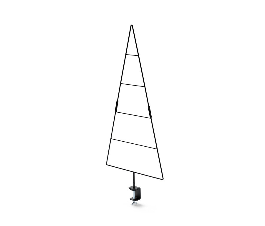 Schwarzer Deko-Tannenbaum mit Halterung.