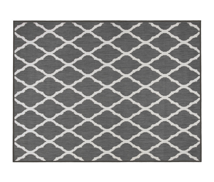 Grauer Outdoor-Wende-Teppich »Rhombus« mit weißem Muster.
