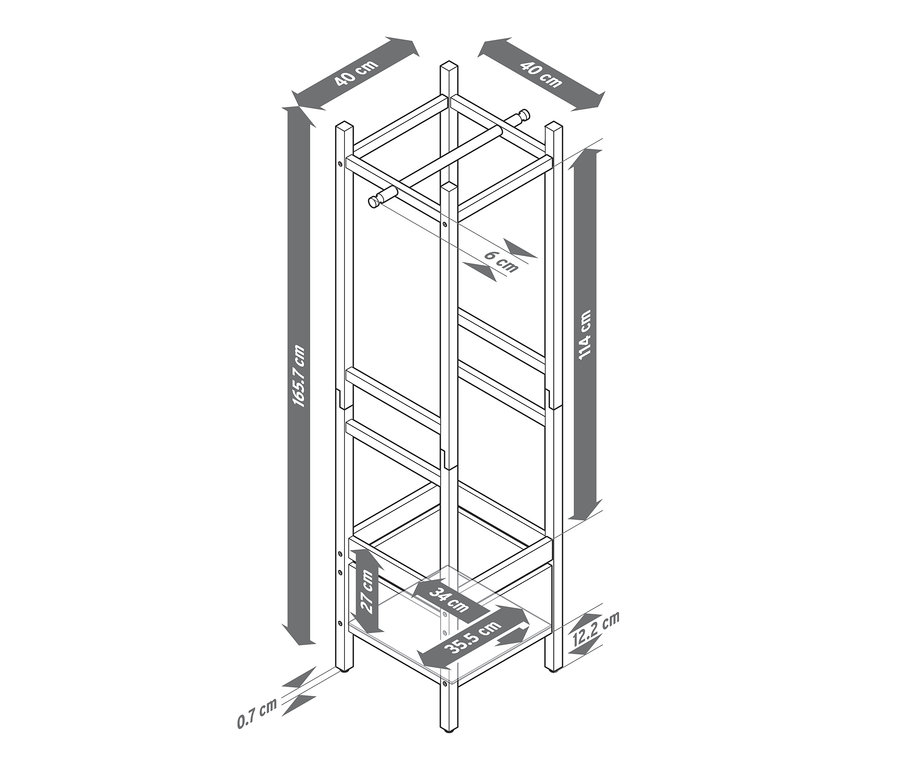 Abmessungen des Garderobenständers.