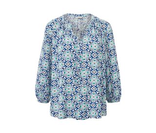 Weiß mit blau-aquafarbenem Alloverprint