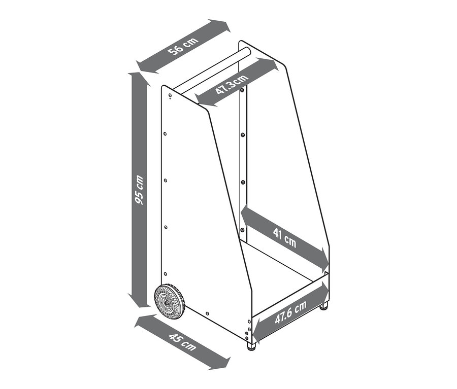 Abbildung eines Kaminholzwagens mit Maßangaben.