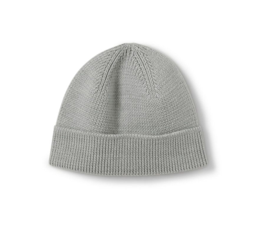 Graue Kinder-Woll-Strickmütze.