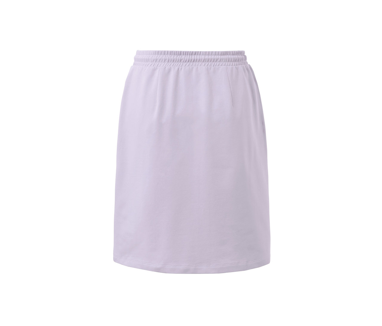 Detailansicht eines fliederfarbenen Sweatrocks.