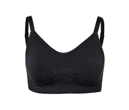 Schwarzer Seamless-Sport-BH mit verstellbaren Trägern.