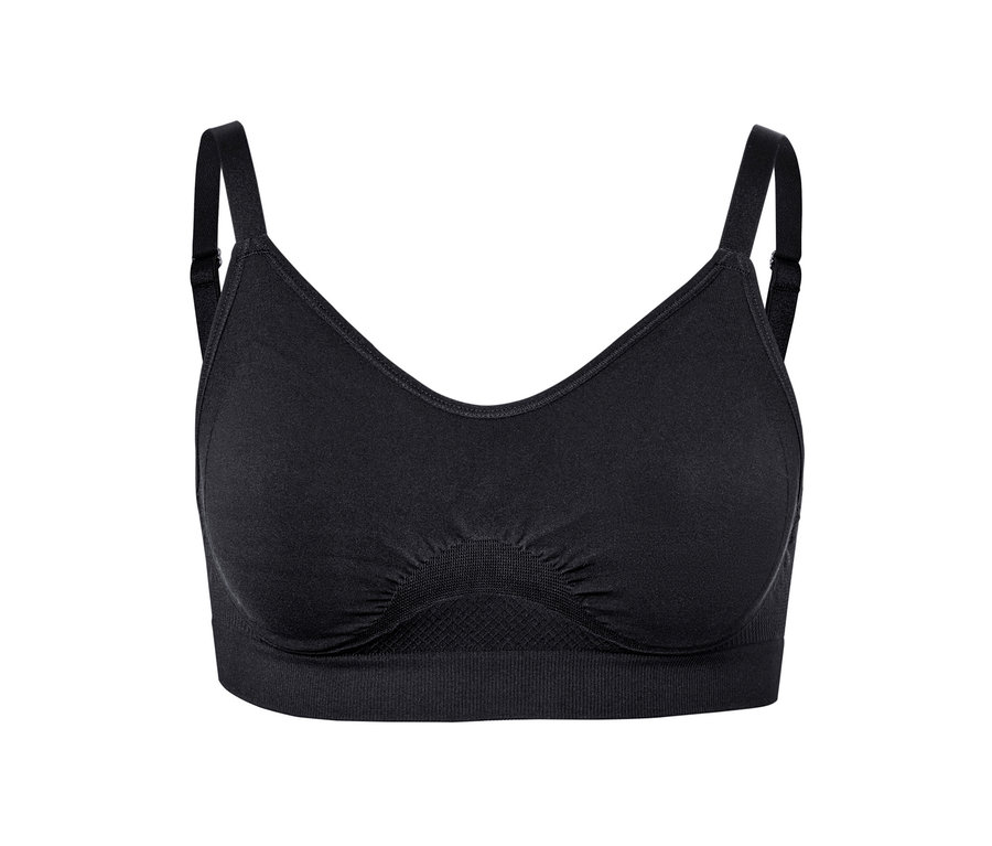 Schwarzer Seamless-Sport-BH mit verstellbaren Trägern.