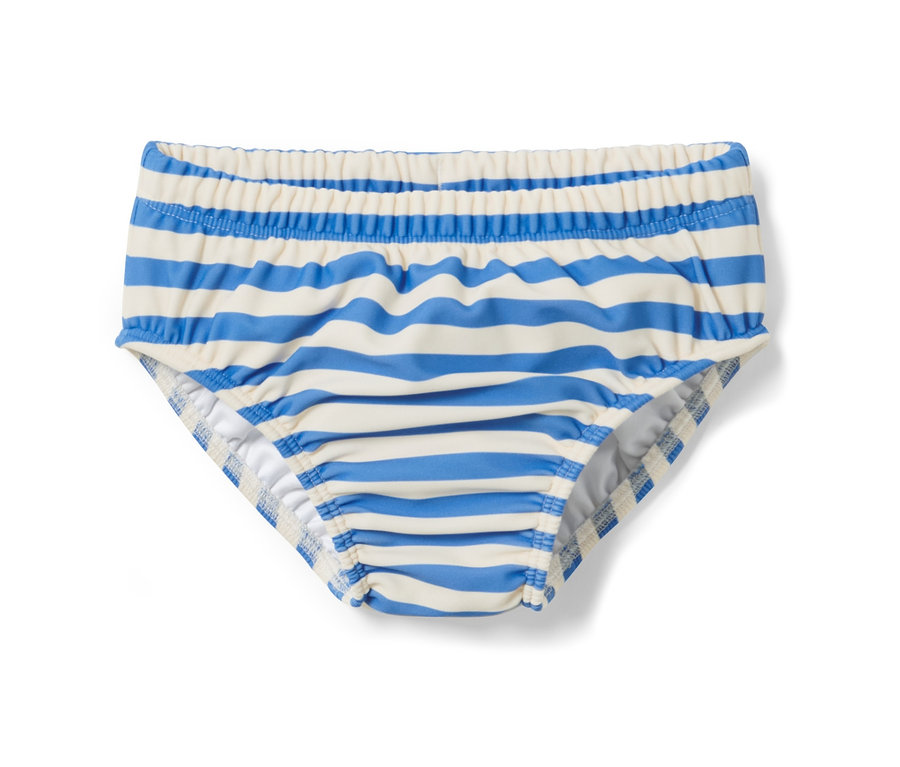 Baby-Schwimmwindel mit blau-weissen Streifen.